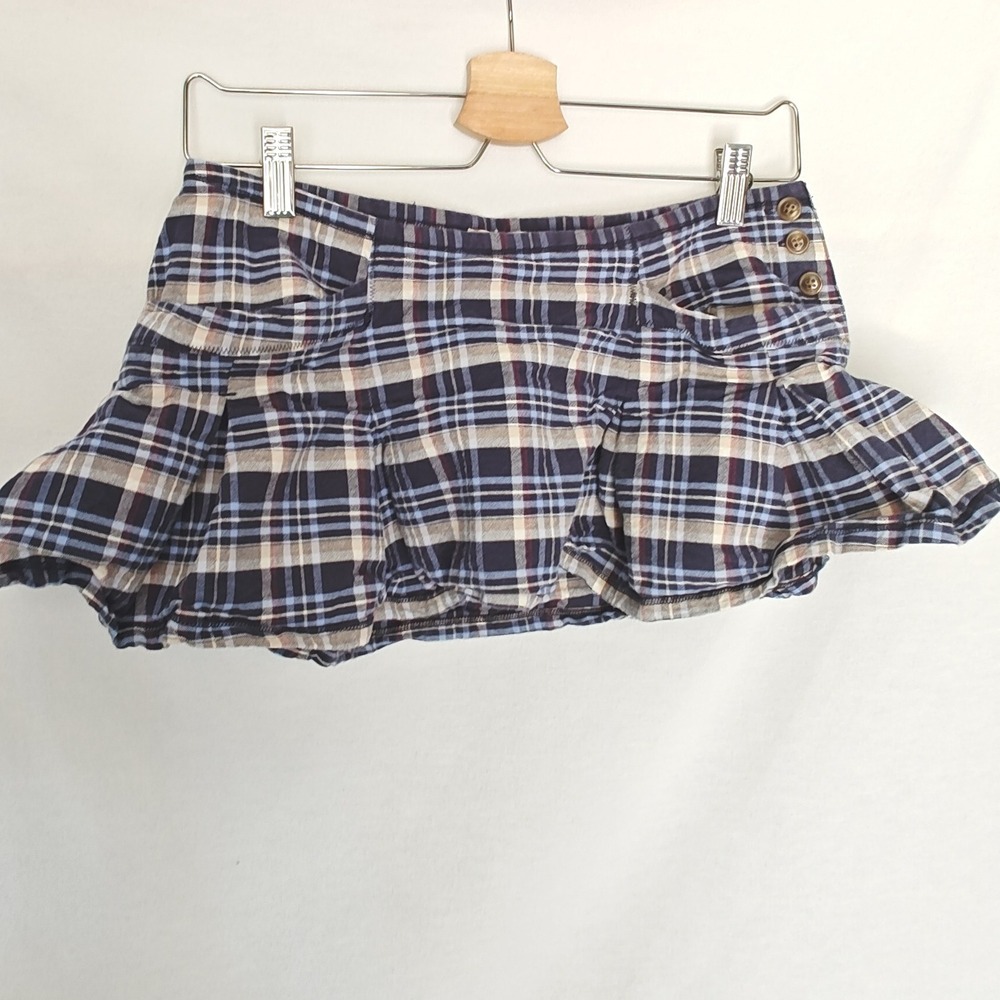BDG Jesse Low Rise Micro Mini‎ Skirt Plaid Blue White Red Black Pleated Small S